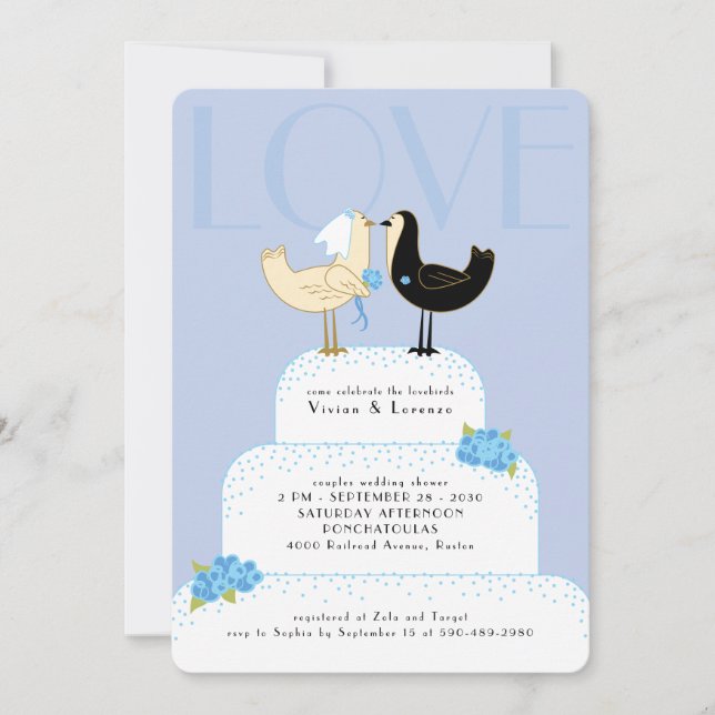 Invitation Gâteau de Mariage Caprices de Tourtereaux Cadeaux  (Devant)
