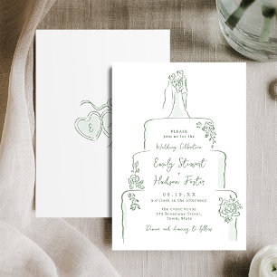 Invitation Gâteau de mariage dessiné à la main sage fantaisis
