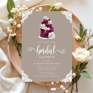 Invitation Gâteau de Mariage Élégant Taupe Réception de Maria