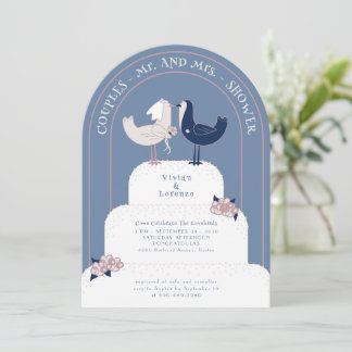 Invitation Gâteau de mariage oiseaux amoureux vintage couples