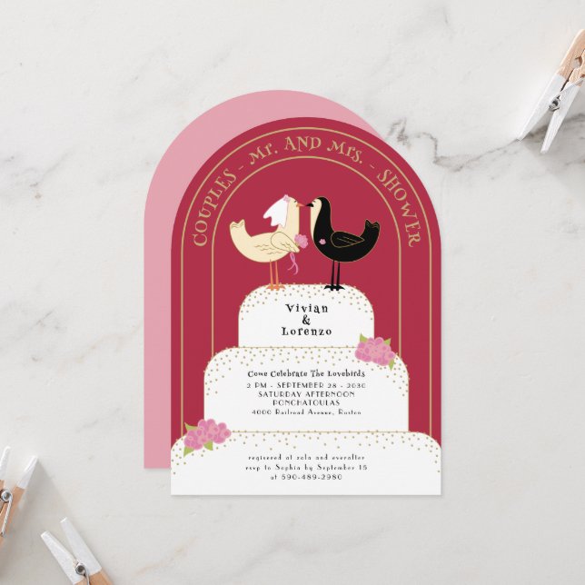 Invitation Gâteau de Mariage Rétro Amoureux Arc-en-Ciel Coupl (Devant/Arrière en situation)