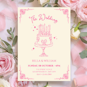 Invitation Gâteau de mariage rose mignon