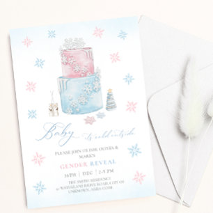 Invitation Gâteau de neige de Noël Hiver Révélation de genre