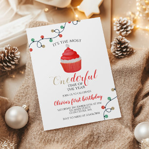 Invitation Gâteau de Noël Santa Incroyable Premier Anniversai