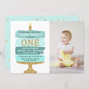 Invitation Gâteau de Parties scintillant Mint & Gold Photo 1e