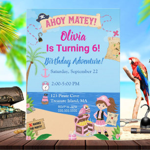 Invitation Gâteau de pirate fille Coffre au trésor Fête d'ann