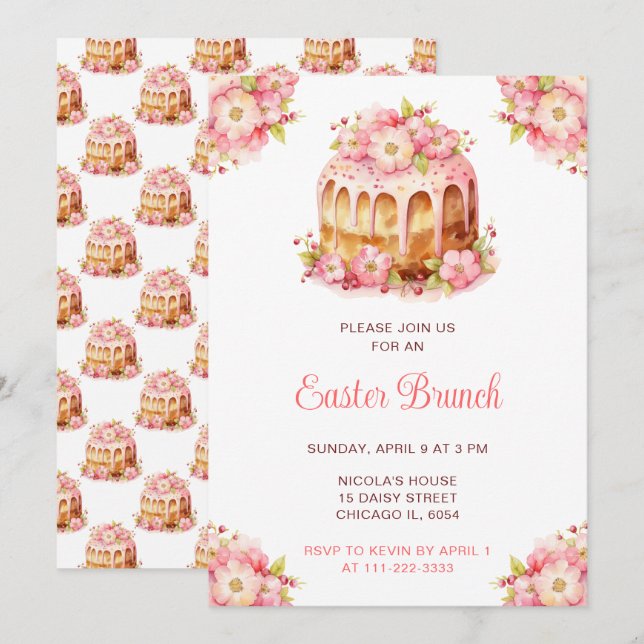 Invitation Gâteau de printemps brunch de Pâques (Devant / Derrière)