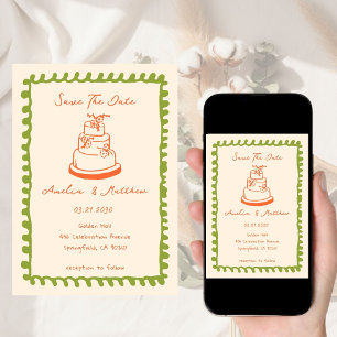 Invitation gâteau dessiné à la main Doodle Mariage Fantaisist