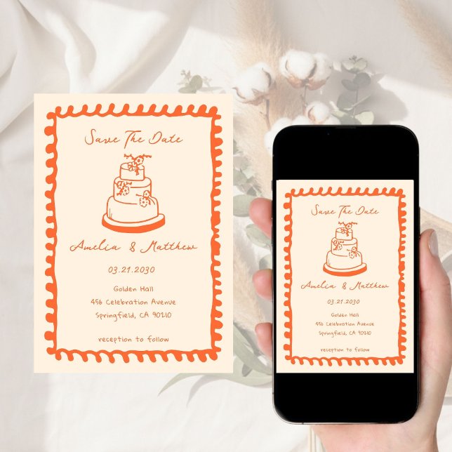 Invitation gâteau dessiné à la main Doodle Mariage Fantaisist (Créateur téléchargé)