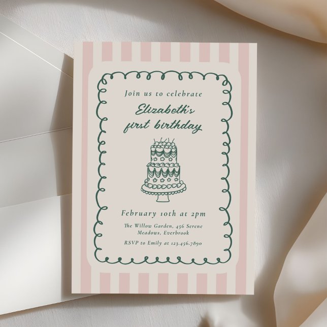 Invitation Gâteau Dessiné à la Main Drôle Unique 1er Annivers (Créateur téléchargé)