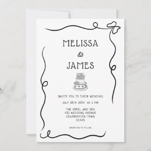 Invitation Gâteau Dessiné à la Main Mariage Fantaisiste