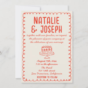 Invitation Gâteau Dessiné à la Main Rétro Funky Drôle Mariage