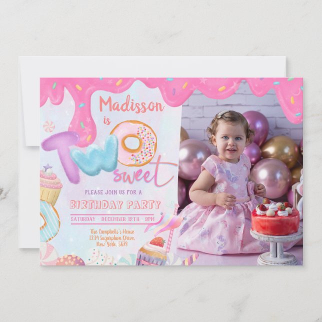 Invitation Gâteau Donut Deux Sweet 2ème Anniversaire  (Devant)