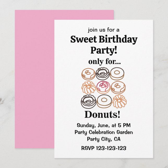 Invitation Gâteau Donut Drôle Joyeux Anniversaire  (Devant / Derrière)