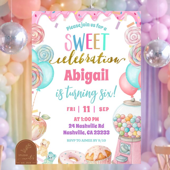 Invitation Gâteau donut pastel Célébration sucrée Anniversair (Créateur téléchargé)