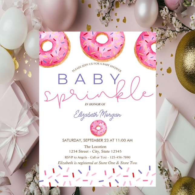 Invitation Gâteau Donuts Bébé Fille Baby Shower Aquarelle (Créateur téléchargé)
