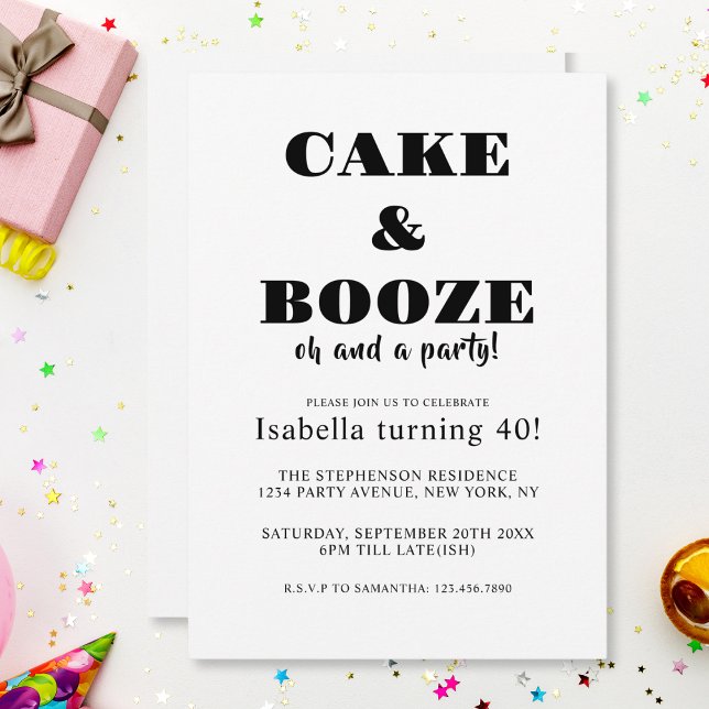 Invitation Gâteau drôle et soirée d'anniversaire alcoolique N (Créateur téléchargé)