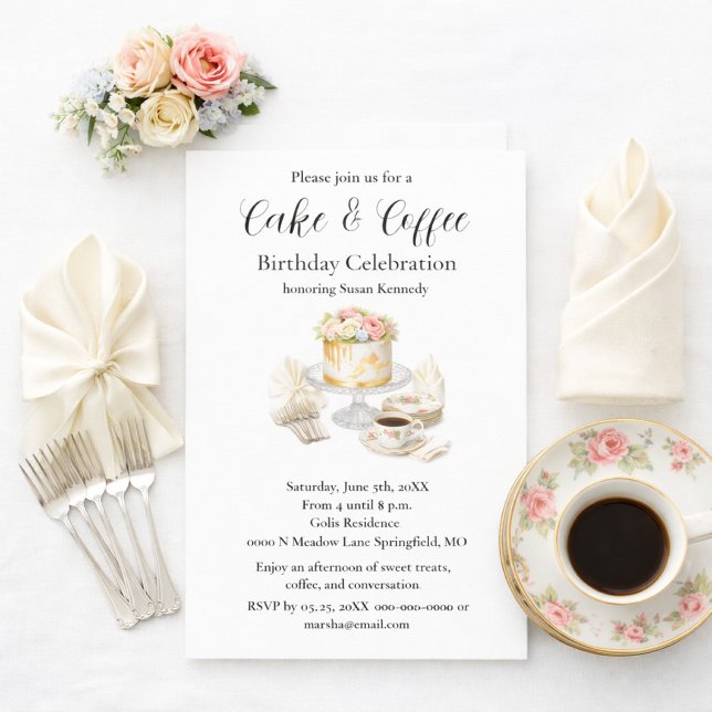 Invitation Gâteau Élégant & Café Fête d'anniversaire (Créateur téléchargé)