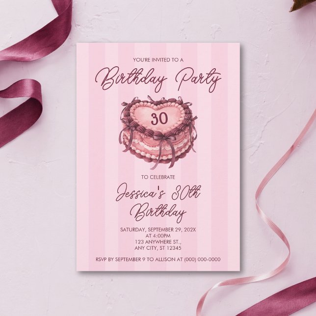 Invitation Gâteau en forme de cœur pour anniversaire Coquette (Créateur téléchargé)