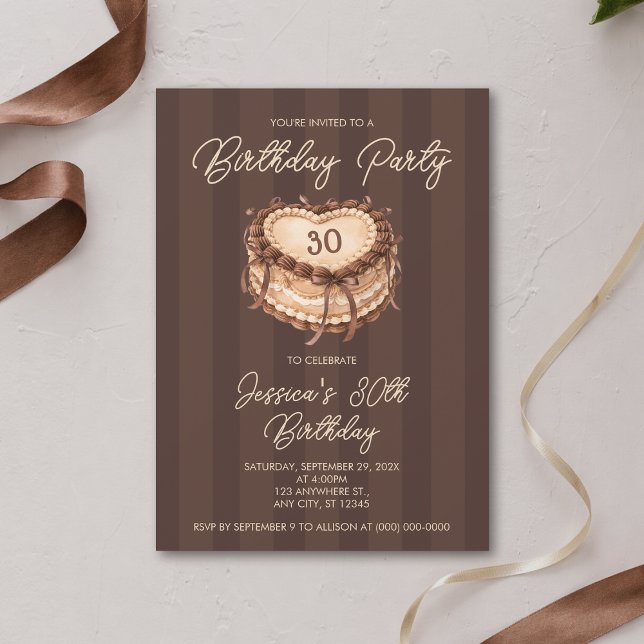 Invitation Gâteau en forme de cœur pour anniversaire Coquette (Créateur téléchargé)