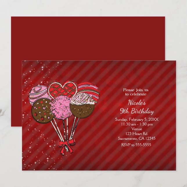 Invitation Gâteau en forme de sucette pour la Saint-Valentin  (Devant / Derrière)