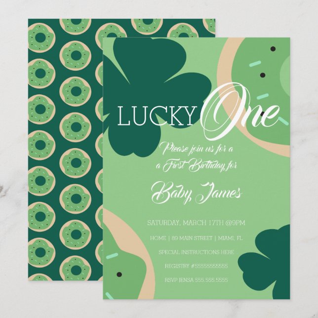 Invitation Gâteau en forme de trèfle St. Patrick Lucky pour l (Devant / Derrière)
