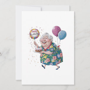 Invitation Gâteau et ballon drôle de grand-mère pour annivers