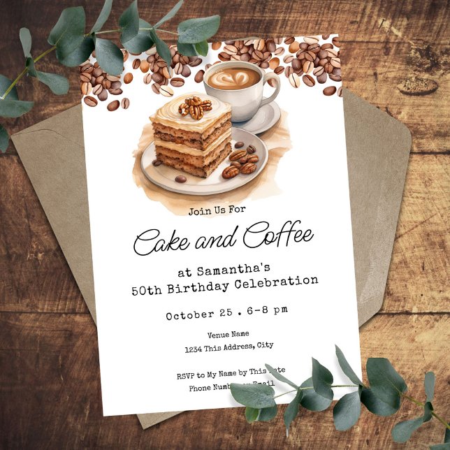 Invitation Gâteau et café 50e anniversaire adulte (Créateur téléchargé)