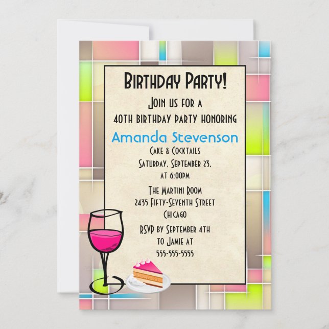 Invitation Gâteau et Cocktails Conception Géométrique Anniver (Devant)