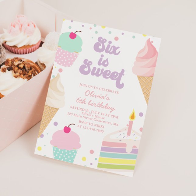 Invitation Gâteau et glace pour un 6ème anniversaire (Créateur téléchargé)