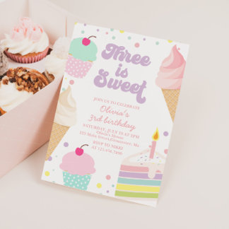 Invitation Gâteau et glace pour un troisième anniversaire