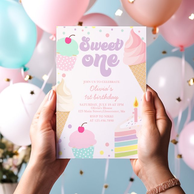Invitation Gâteau et glace Sweet One pour un premier annivers (Créateur téléchargé)