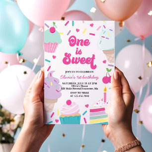 Invitation Gâteau et glace, un est sucré 1er anniversaire