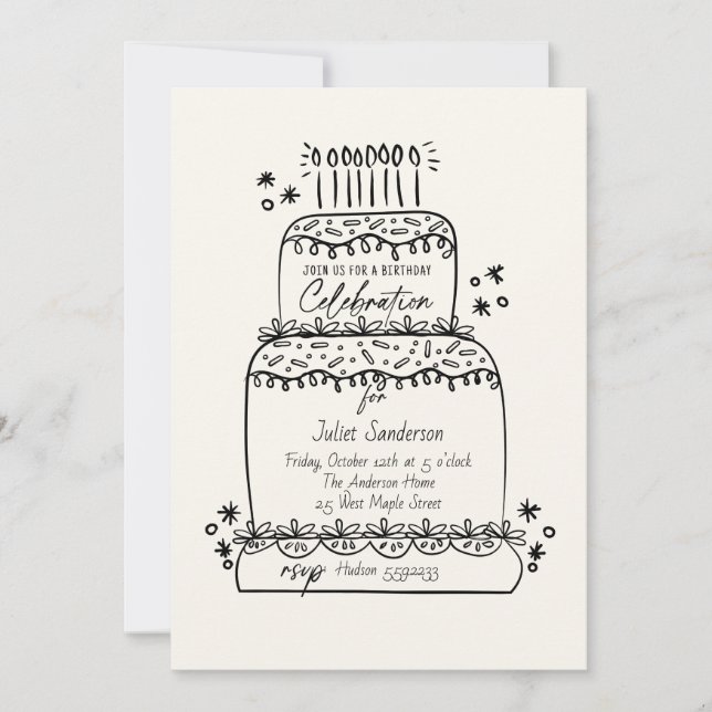 Invitation Gâteau étagé Doodle (Devant)