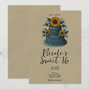Invitation Gâteau étagé tournesol bleu jaune pour un annivers