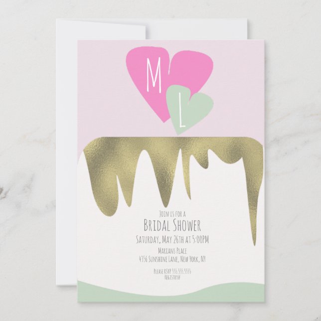 Invitation Gâteau Faux Or Monogrammé Baby Shower Mariage (Devant)