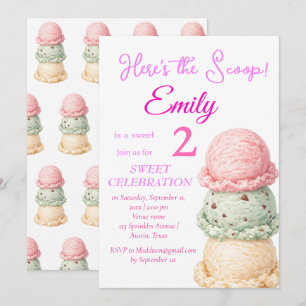 Invitation Gâteau Glacé 2ème Anniversaire Fille Rose Aquarell
