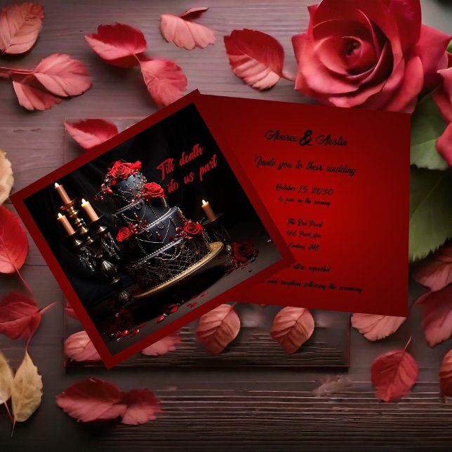 Invitation Gâteau gothique Rose rouge et noir Mariage (Créateur téléchargé)