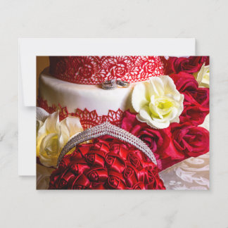 Invitation Gâteau mariage avec Bouquet & Anneaux