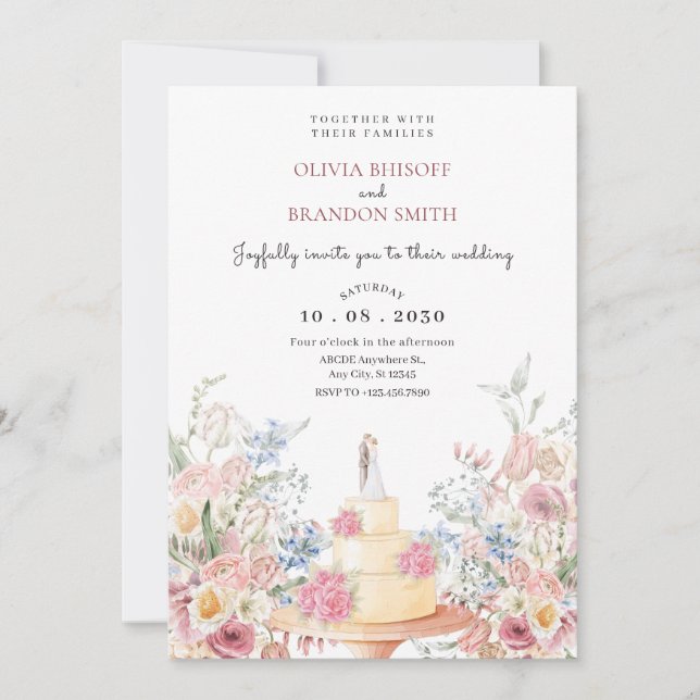 Invitation Gâteau mariage floral (Devant)