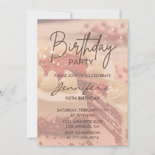 Invitation Gâteau Moderne Élégant Étincelle 98e anniversaire