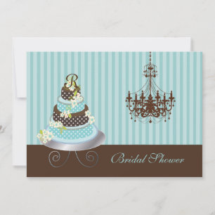 Invitation Gâteau monogramme PixDezines/bleu turquoise, douch