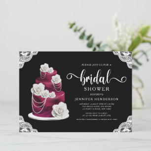 Invitation Gâteau noir élégant et bridal shower en dentelle