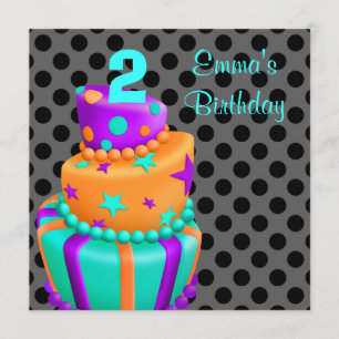 Invitation Gâteau noir violet Présente les filles 2ème annive