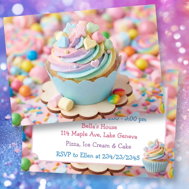 Invitation Gâteau pastel arc-en-ciel d'anniversaire Marshmall (Créateur téléchargé)