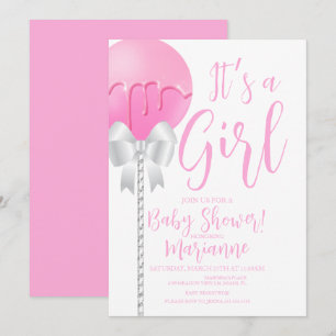 Invitation Gâteau Pop Fille Rose Baby Shower