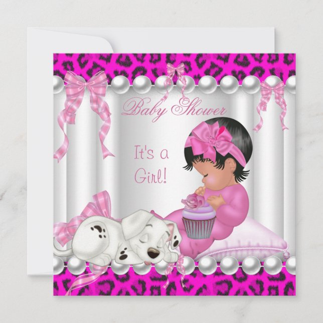 Invitation Gâteau pour bébé fille mignon Shower Rose Léopard  (Devant)