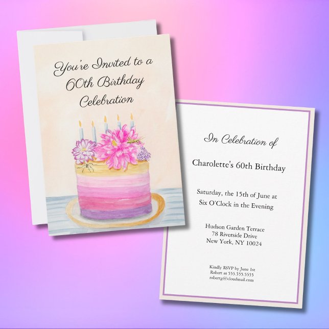 Invitation Gâteau pour les 60 ans avec Dahlia et insecte de j (Créateur téléchargé)