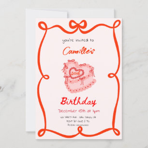 Invitation Gâteau Red Retro Anniversaire