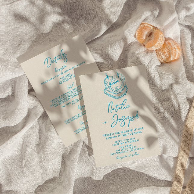 Invitation Gâteau Rétro Dessiné À La Main Tout En Un Mariage (Créateur téléchargé)